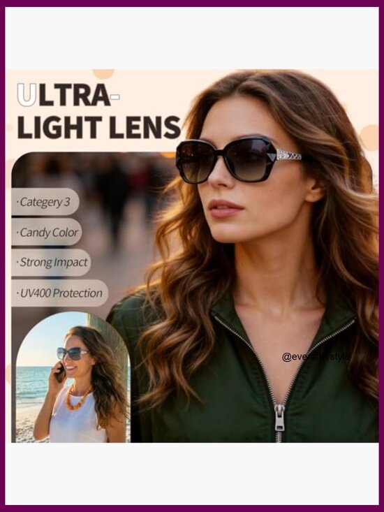 UV 400 Oversized Sunglasses, Polyvinyl Chloride Frame, 4-Piece Set